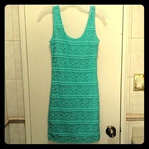 Sleeveless Turquoise Bodycon Dress with Lace Detai
